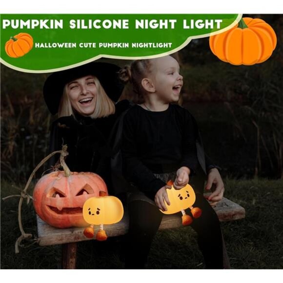 Cute Pumpkin Night Light Silicone LED Lamp Rechargeable Bedside Touch Lamp - Picture 4 of 7